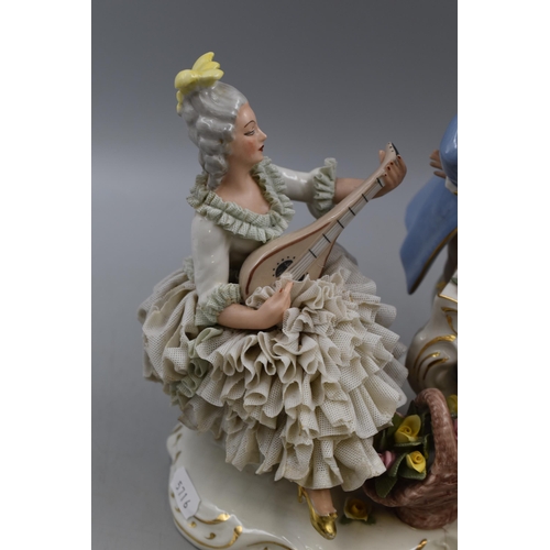 216 - Large Dresden Lace Porcelain Figure Group. Approx. 11” x 10” (a/f see pic)