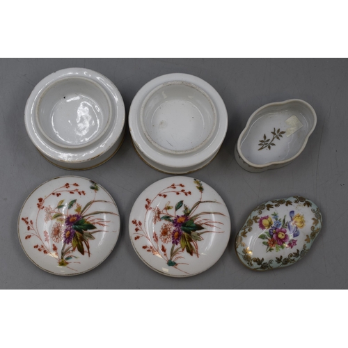 220 - A Selection of Eleven Ceramic Lidded Trinket Dishes. Includes Limoges, Lord Nelson and More.