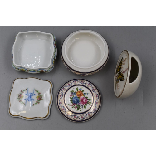 220 - A Selection of Eleven Ceramic Lidded Trinket Dishes. Includes Limoges, Lord Nelson and More.