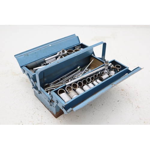 533 - Selection of Tools Including Ratchet Wrench and More In Metal Toolbox