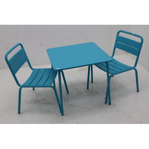 551 - Child's Size Table and Matching Chairs made from Metal and Powder Coated in Blue perfect for indoors... 