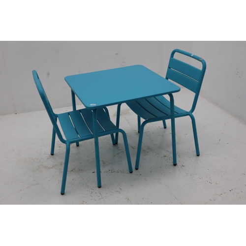 551 - Child's Size Table and Matching Chairs made from Metal and Powder Coated in Blue perfect for indoors... 