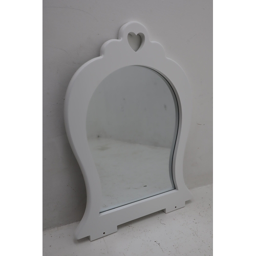 561 - Two New Boxed White Loveheart Themed Table Mirrors, Largest Approx 20