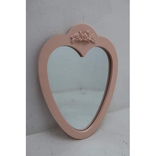 566 - Three New Loveheart Themed Pink Table Mirrors, Largest Approx 20