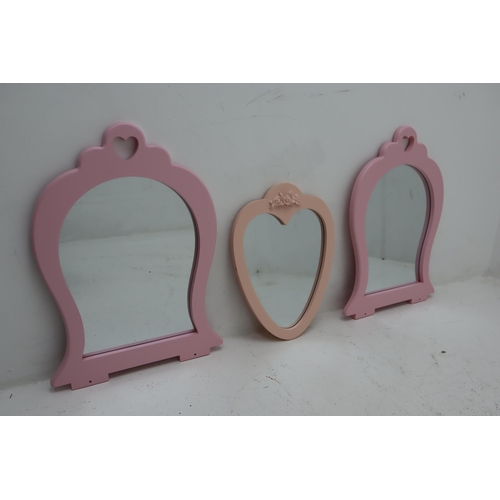 566 - Three New Loveheart Themed Pink Table Mirrors, Largest Approx 20