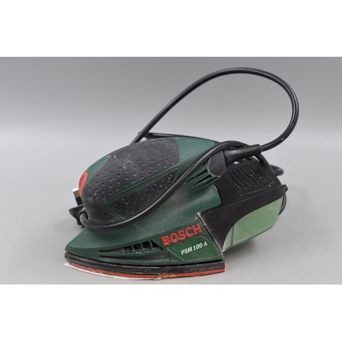 625 - A Bosch PSM 100 A 100W Multi Sander, In Case. Powers on When Tested.