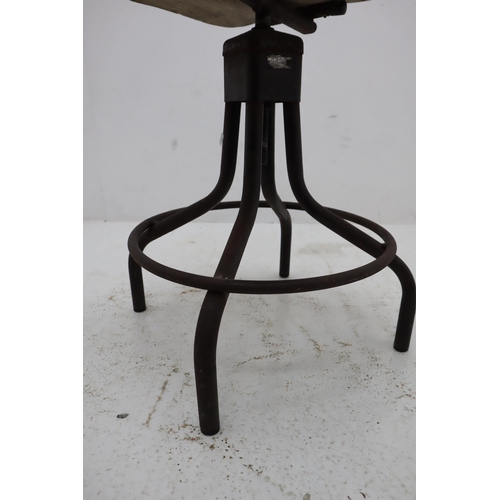 574 - A Retro Rotating Wooden and Metal Frame Stool, Approx 22