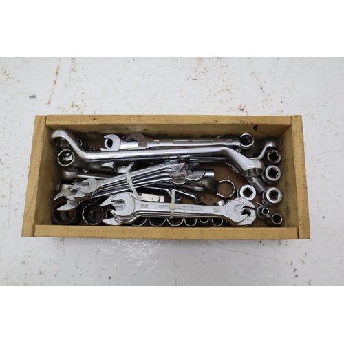 582 - Selection of Tools In Including Various Spanners By KING-DICK and More in Wooden Toolbox