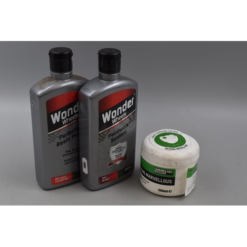 644 - Car Polishing Set including wonder wheels resin polish, paintwork Sealant and Valet pro Car Wax