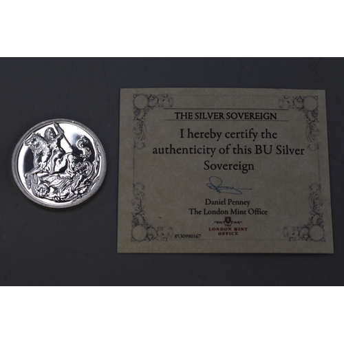 13 - London Mint BU Silver Sovereign Complete with Case and Certificate