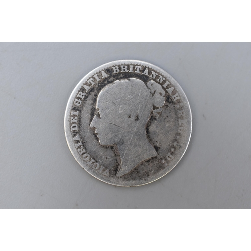 161 - An 1878 Silver Victoria Young Head Sixpence Coin.