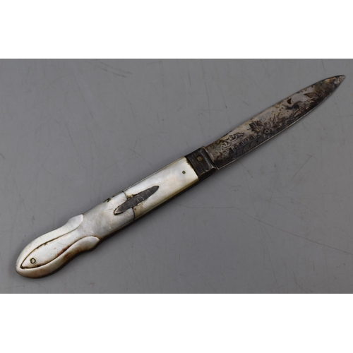 22 - A Hallmarked Birmingham Silver Pocket Knife, With Mother of Pearl Handle and Etched Flower Designs o... 