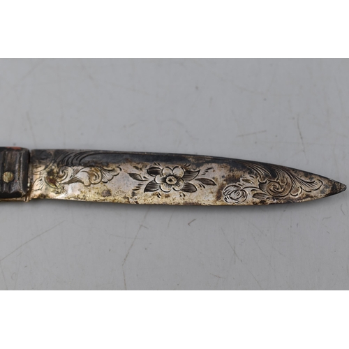 22 - A Hallmarked Birmingham Silver Pocket Knife, With Mother of Pearl Handle and Etched Flower Designs o... 