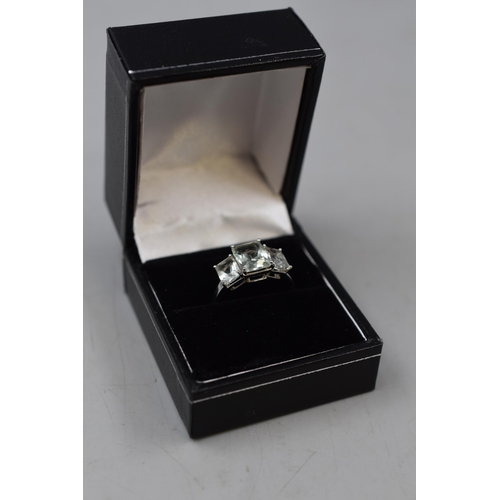 32 - Silver 925 3 Stoned Ring Complete with Presentation Box