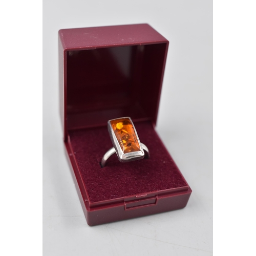 39 - Silver 925 Amber Stoned Ring Complete with presentation Box