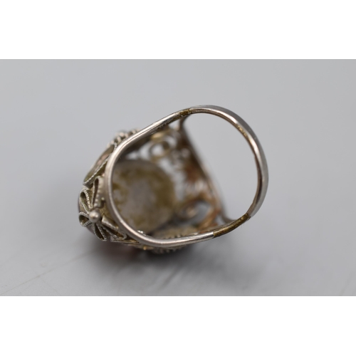 41 - Vintage Silver Amber Stoned Ring Complete with presentation Box