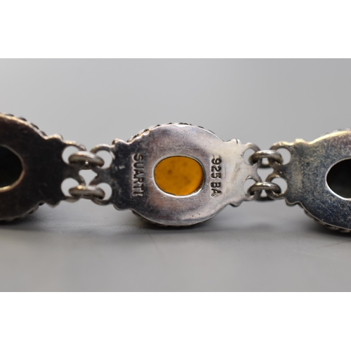 42 - Suarti Silver 925 Turquoise & Amber Stoned Bracelet Complete with Presentation Box