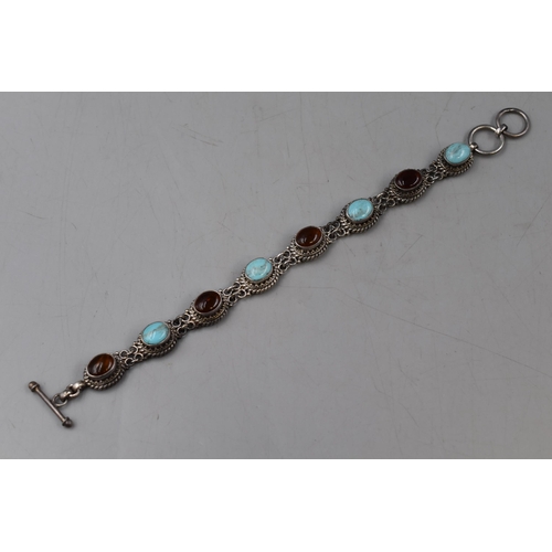 42 - Suarti Silver 925 Turquoise & Amber Stoned Bracelet Complete with Presentation Box