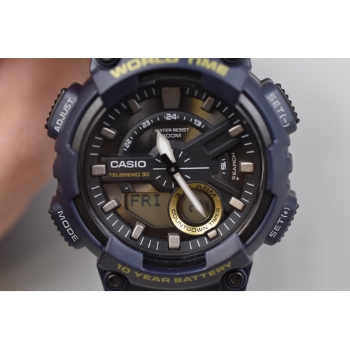 64 - Casio Telememo 30 World Time Quartz Watch with Rubberised Strap (Working)