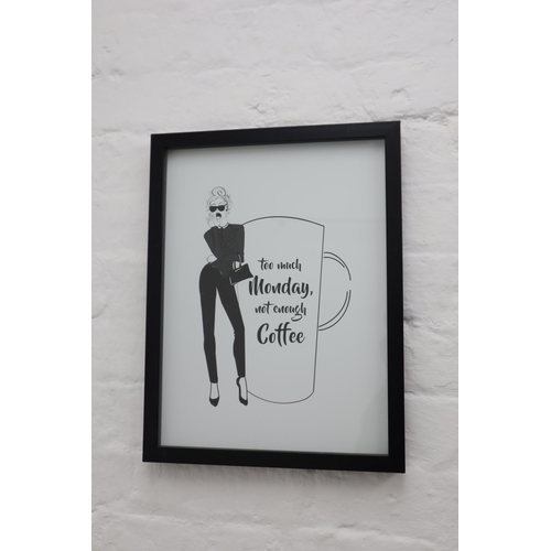 348 - Three Framed and Glazed Coffee Themed Cafe Pictures each picture approx 17