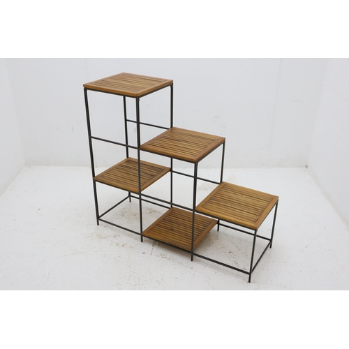 734 - Large Floor Standing Contemporary Metal and Wood Tiered Shelving Unit