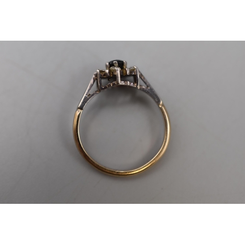 2 - A 9ct Gold on Silver Clear and Black Stoned Ring, Size L.