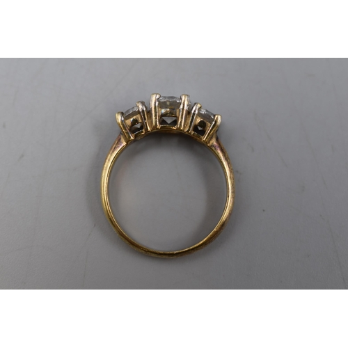 3 - A Three Clear Stoned Gold Tone Ring, Size P. Some Markings To The Interior.