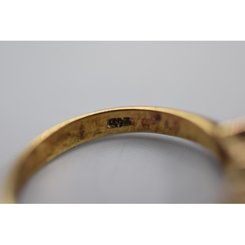 3 - A Three Clear Stoned Gold Tone Ring, Size P. Some Markings To The Interior.