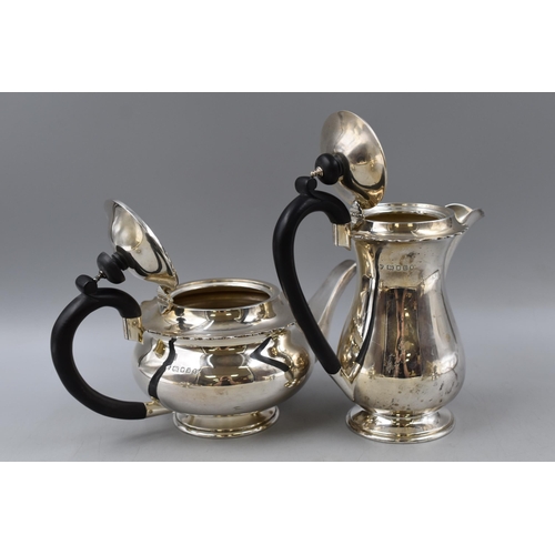 24 - A Hallmarked Charles Boyton & Sons Silver Four Piece Teaset (Teapot, Coffee Pot, Milk Jug and Su... 