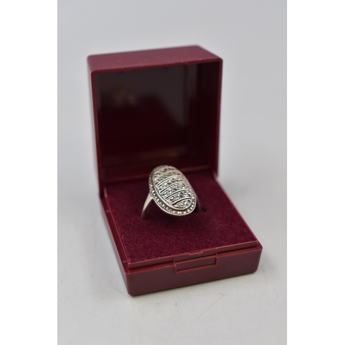 25 - Sterling Silver marcasite Ring (Size Q) Complete with Presentation Box