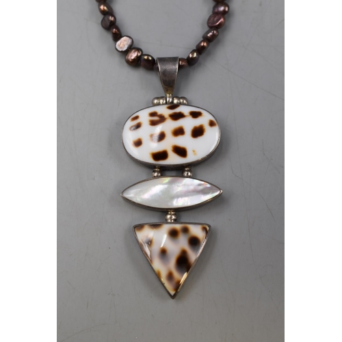 45 - Silver 925 Tiger Cowrie Shell Pendant Necklace