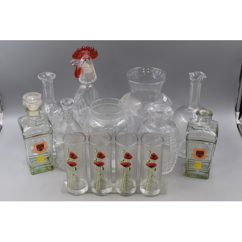 710 - Collection Of Various Glass Items To Include Cockeral shaped Decanter approx 13