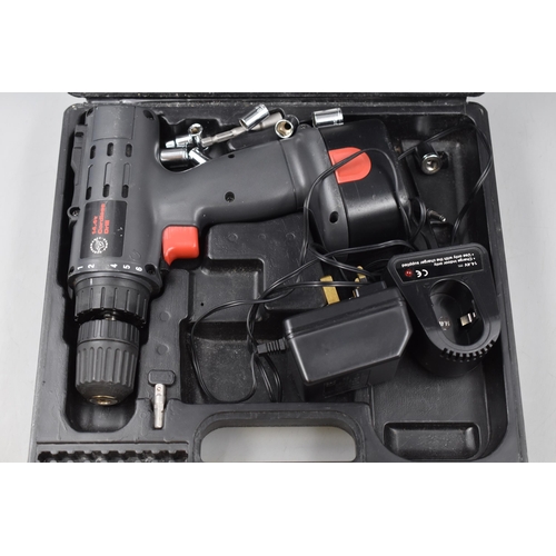 696 - Cordless Drill Kit 14.4v complete with Charger and accessories in case working when tested