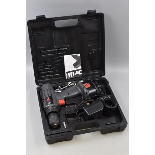 696 - Cordless Drill Kit 14.4v complete with Charger and accessories in case working when tested