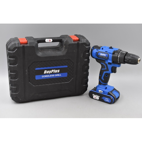 704 - DayPlus 21v Cordless Drill Set with 2 Batteries, Charger, and Accessories