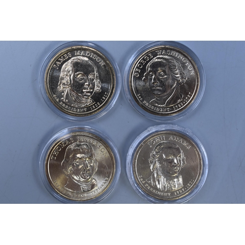 130 - Selection of 2007 USA Commemorative One Dollar Coins. Includes, John Adams, Thomas Jefferson, James ... 