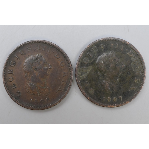 135 - Two George III Half Penny Coins, 1806 and 1807