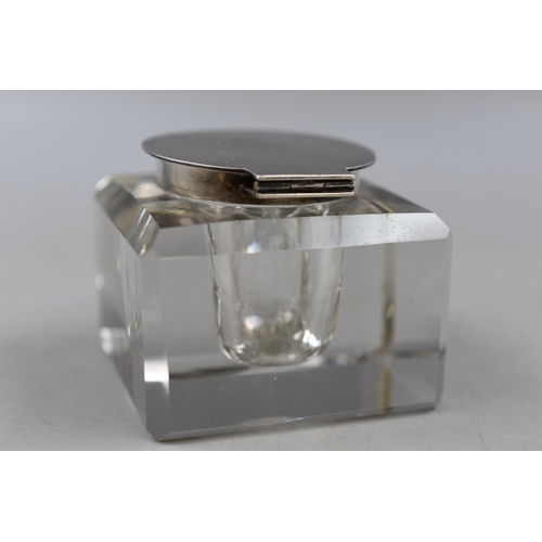 2 - Antique Glass Inkwell with Sterling Silver top, hallmarked Birmingham circa 1913