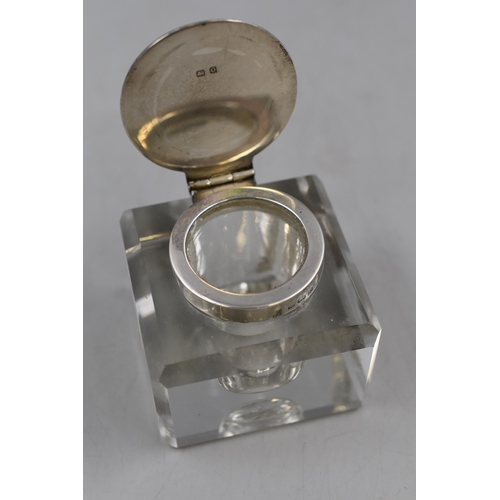 2 - Antique Glass Inkwell with Sterling Silver top, hallmarked Birmingham circa 1913