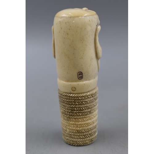 3 - Japanese Carved Bone Walking Cane Top, Signed to Reverse