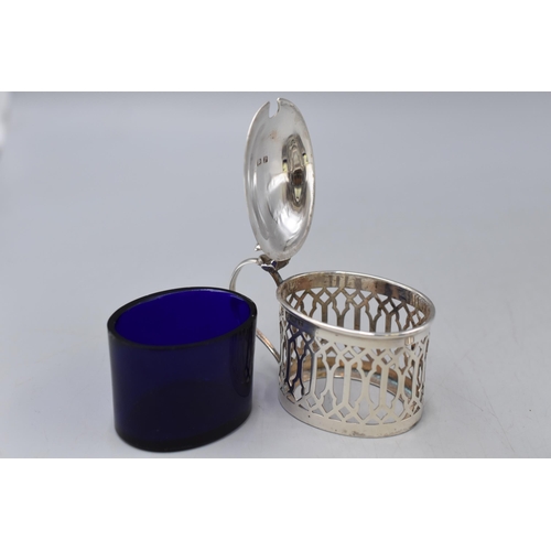 4 - Antique Georgian Silver Hallmarked Birmingham Condiment Set, with Cobalt Blue Liners. Includes Peppe... 