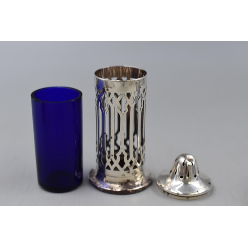 4 - Antique Georgian Silver Hallmarked Birmingham Condiment Set, with Cobalt Blue Liners. Includes Peppe... 