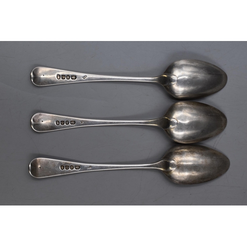 14 - Three Antique Silver Hallmarked Georgian Dessert Spoons. Approx. Length 17cm