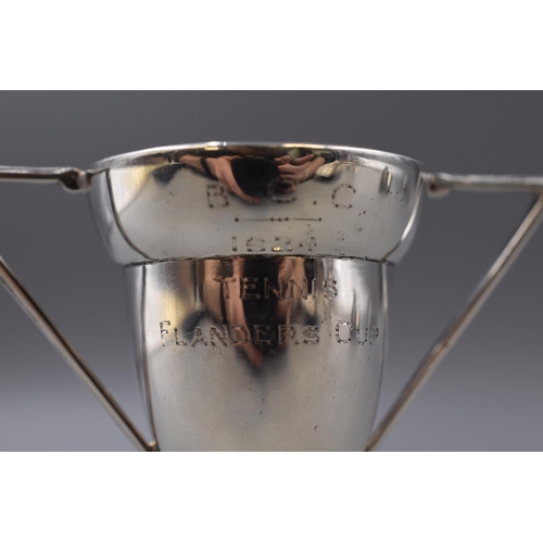 20 - Hallmarked Birmingham Silver Trophy, Engraved B.C.C. Tennis Flanders Cup 1924. Approx. Height 8cm