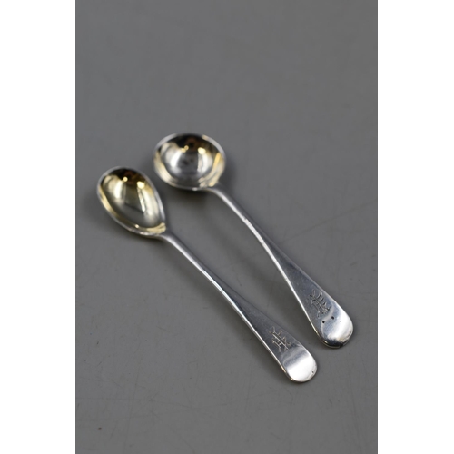 27 - Two Silver Hallmarked Birmingham Condiment Spoons. Circa 1914 / 1915. Approx. 3