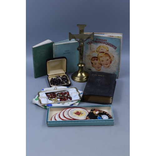 Mixed Lot of Vintage Religious Items to include Brass Crucifix, Prayer