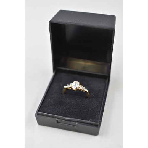 6 - Hallmarked London 375 (9ct) Gold 3 Stoned Ring (size N) Complete with Presentation Box