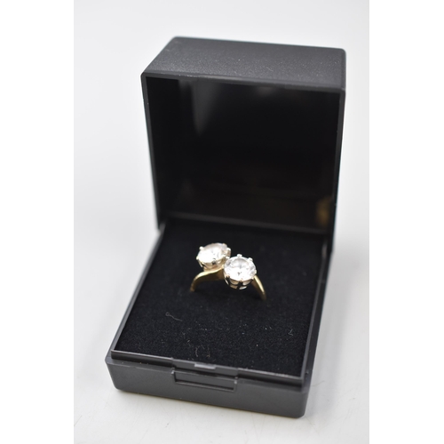 9 - Gold unmarked CZ Stoned Ring (Size K) Complete with Presentation Box