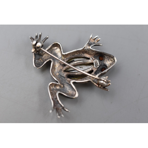 13 - Silver 925 and Mother of Pearl Frog Brooch