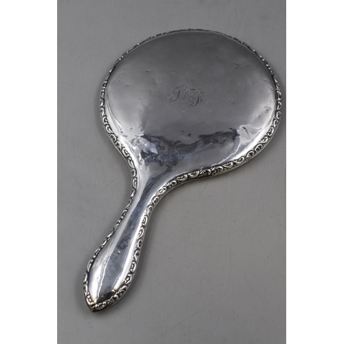 16 - A Hallmarked Chester Silver Bevel Edged Hand Mirror, With Vintage Etched Glass Perfume Bottle (With ... 